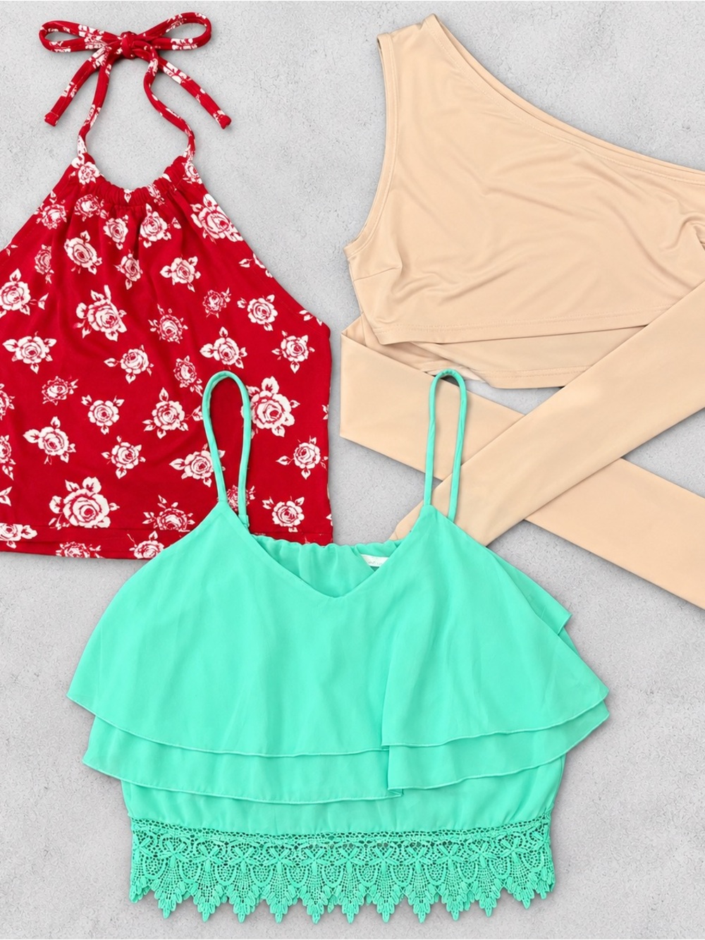 Women’s Size Medium Crop Top Bundle – 3 Tops Floral Ruffle One Shoulder